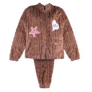 Women Embroidered Star Heart Patch Furry Pajama Set