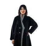 Elegant Blazer-Inspired Abaya with double-breasted silver buttons and a structured lapel