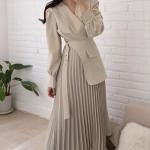 Pleated Maxi Dress with Wrap-Style Bodice & Utility Pocket Detail