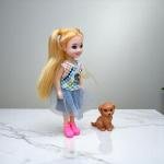 Lovely Doll with Pet Cat – Blue Striped Dress and Boots