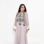 Lilac Glow Textured Kaftan with Metallic Embroidery & Satin Cuff Finish