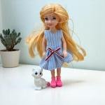 Lovely Doll with Pet Cat – Blue Striped Dress and Boots