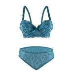 Lace Lingerie Set with Patterned Mesh, Underwired Bra, Satin Bow