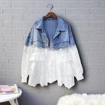 Denim-Lace Contrast Jacket with Sheer Embroidered Panels