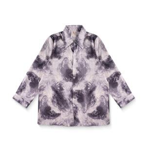 قميص ستورم ماربل ساتان بتصميم دوامات رمادية لامعة بياقة كلاسيكية