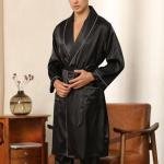 Casual plus size satin pocket belt robe pants sets loungewear