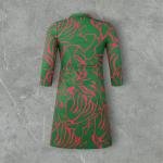 Belted Wrap Pleated Dress with Abstract Leaf Print and Notch Collar